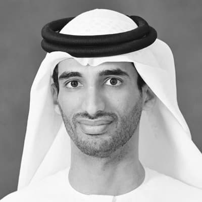 Black and white portrait of Saeed Rashid Al Zaabi, Advisor to the Chair of Abu Dhabi Crown Prince Court.